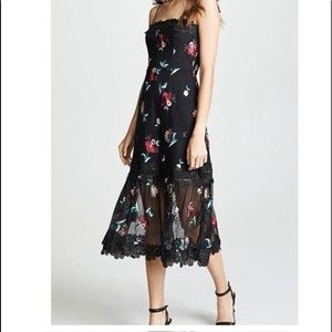 BB Dakota Black Mesh Embroidered Midi Dress New